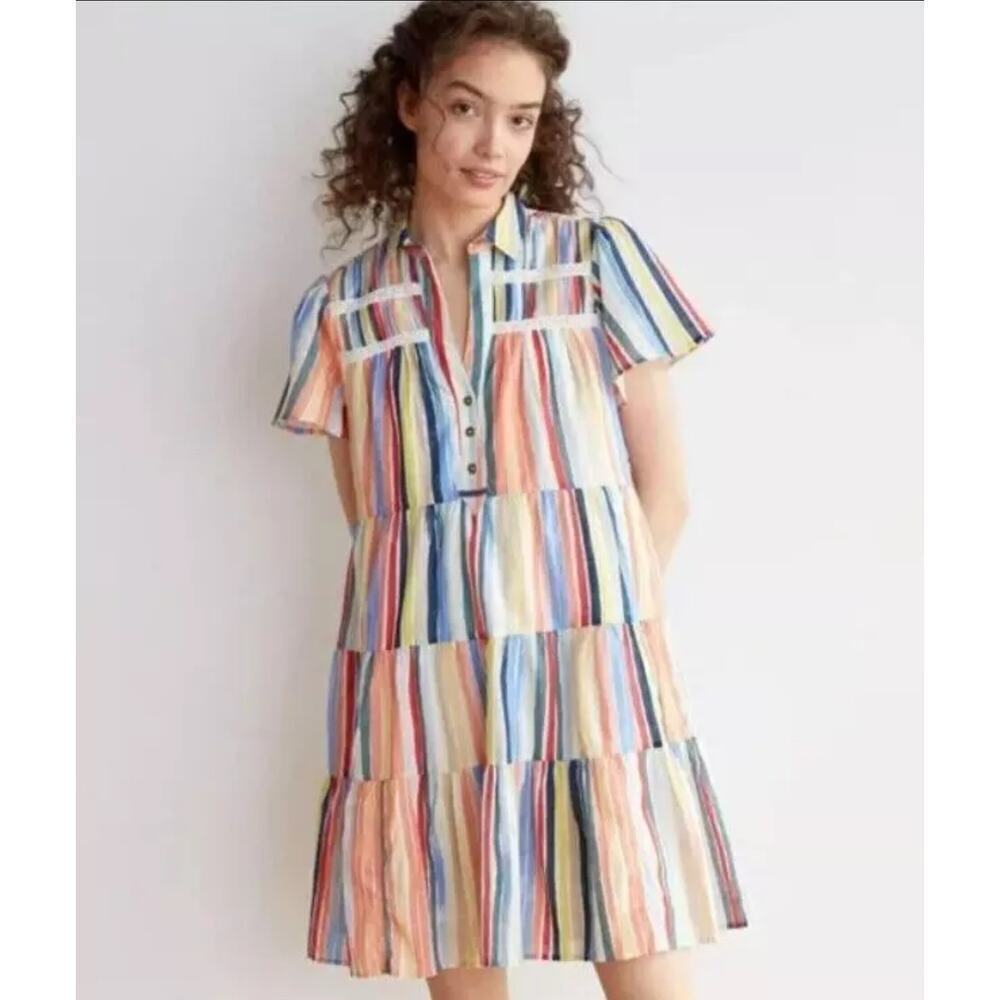 Anthropologie by Anthropologie Tiered Striped Cotton Dress – XS